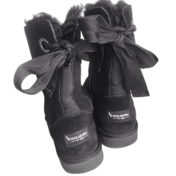 Koolaburra UGG Womens Andrah Tie Back Black Suede Sheepskin Boots Mid-Calf Sz. 8 - Picture 6 of 16